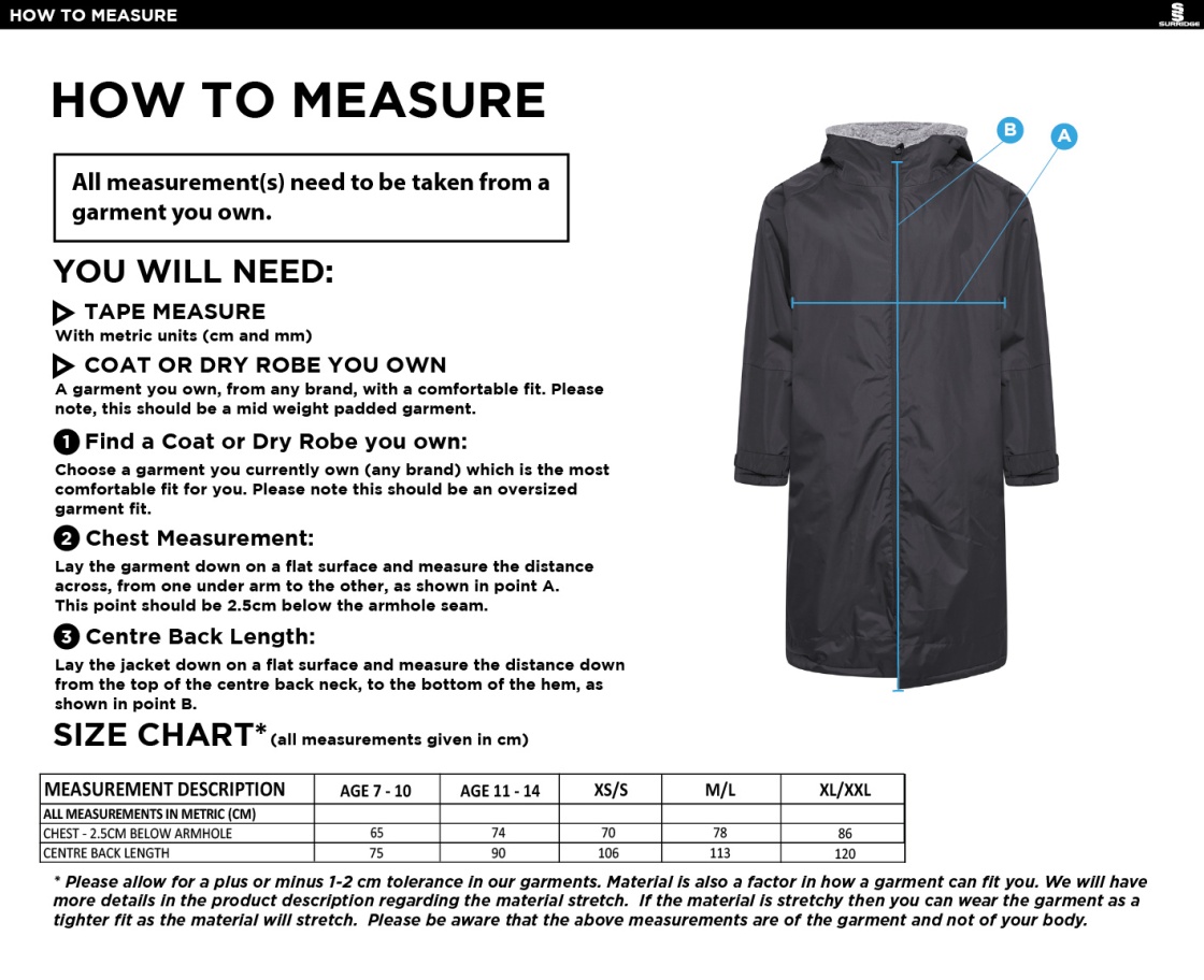 Great Notley FC - Thermal Robe - Size Guide