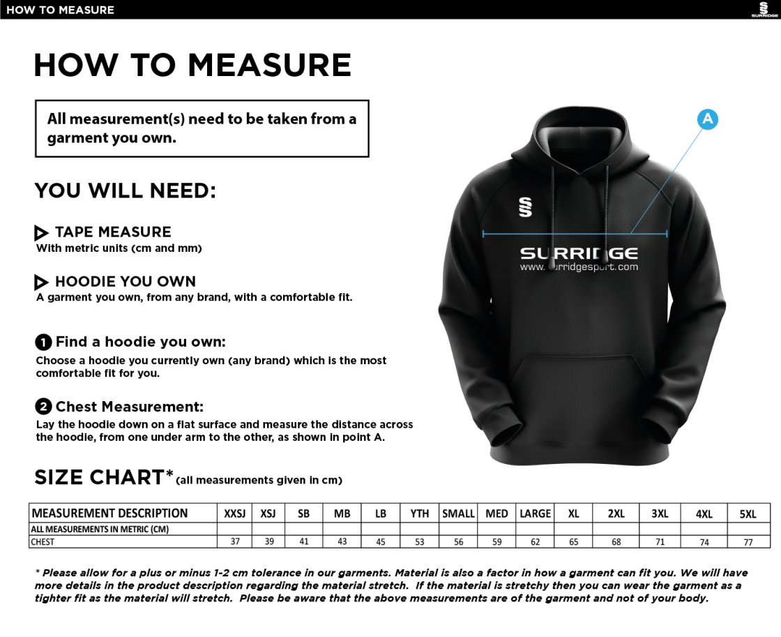 Great Notley FC - Fuse Hoody (Sponsored) - Size Guide