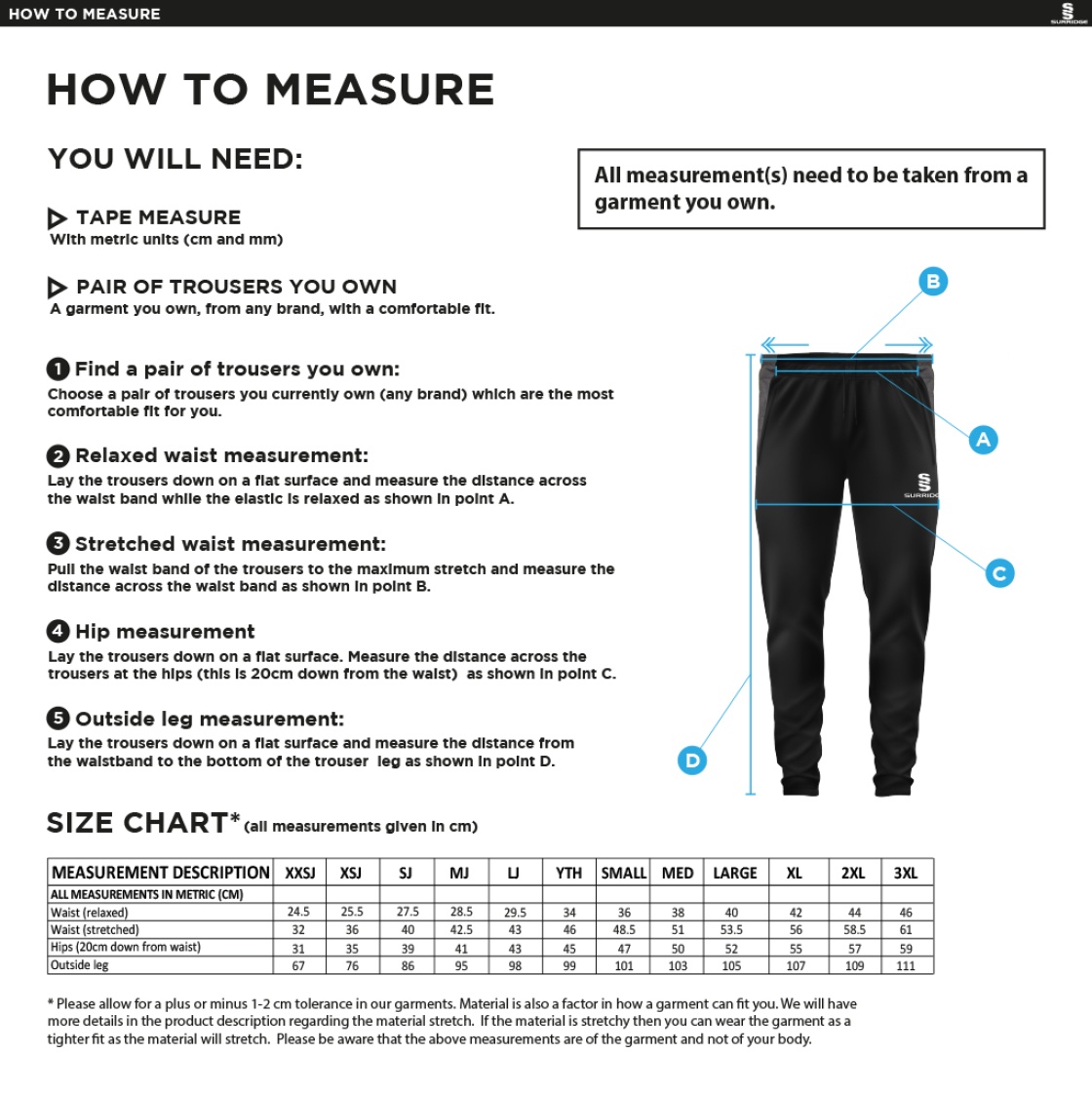 Great Notley FC - Dual Skinny Pant - Size Guide