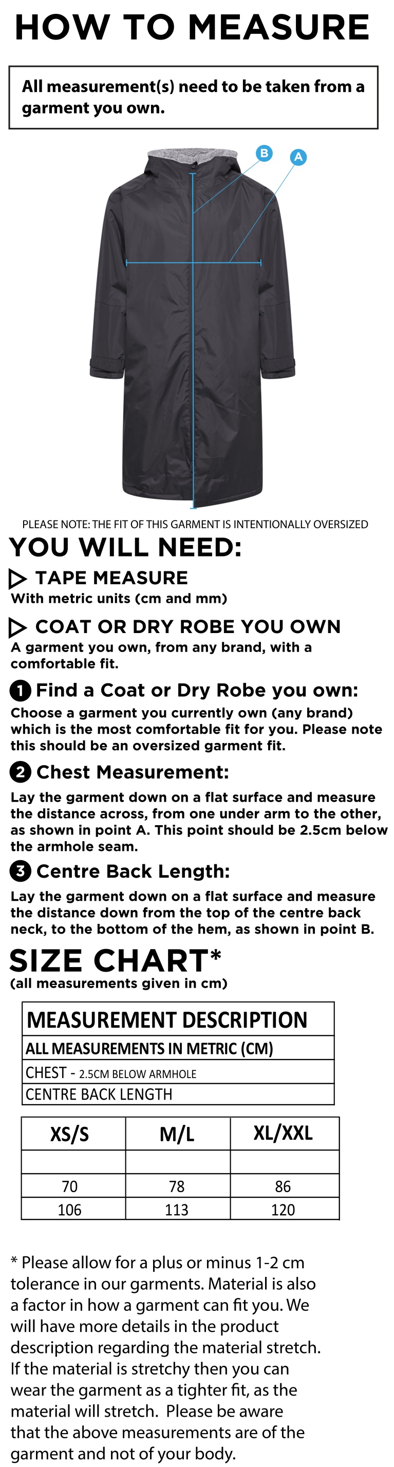 Great Notley FC - Thermal Robe - Size Guide