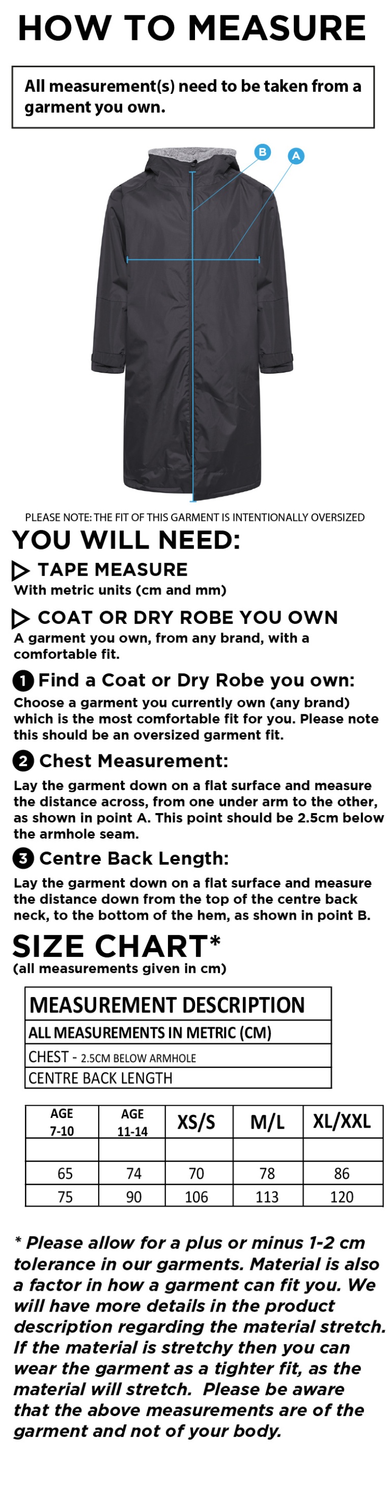 Great Notley FC - Thermal Robe - Size Guide