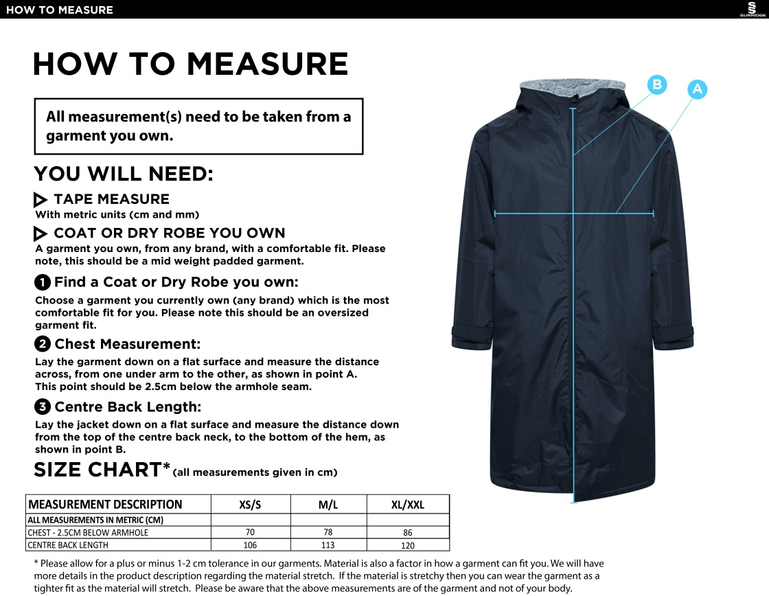 Great Notley FC - Thermal Robe - Size Guide