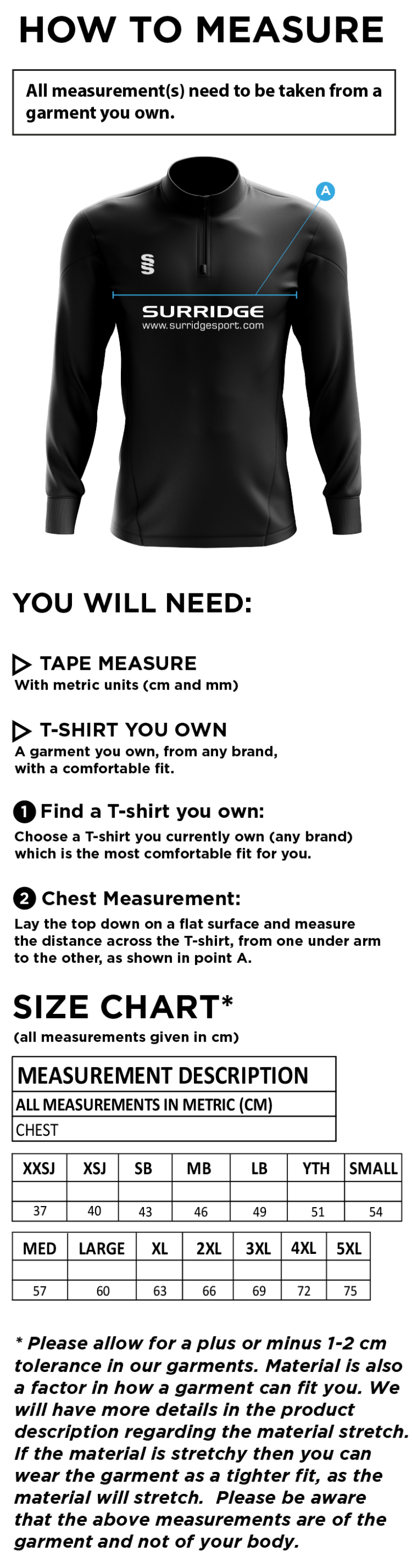 Great Notley FC - Fuse Performance Top - Black / White (Sponsored - Bundle Variant) - Size Guide