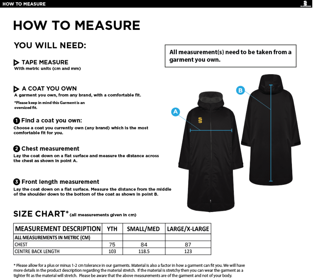 Great Notley FC - Thermal Robe - Size Guide