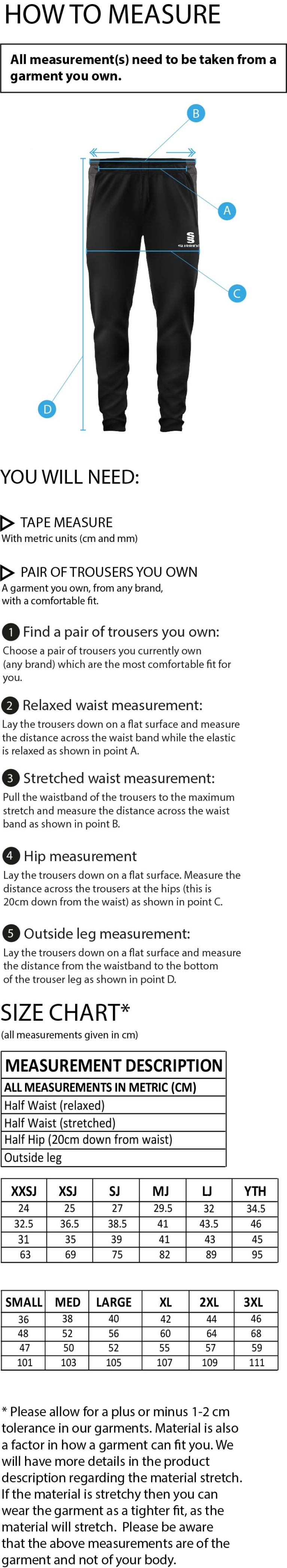 Great Notley FC - Dual Skinny Pant - Size Guide