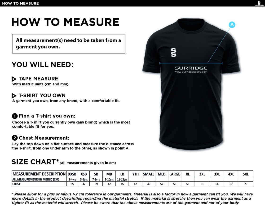 Great Notley FC - Dual Training Vest (Sponsored) - Size Guide