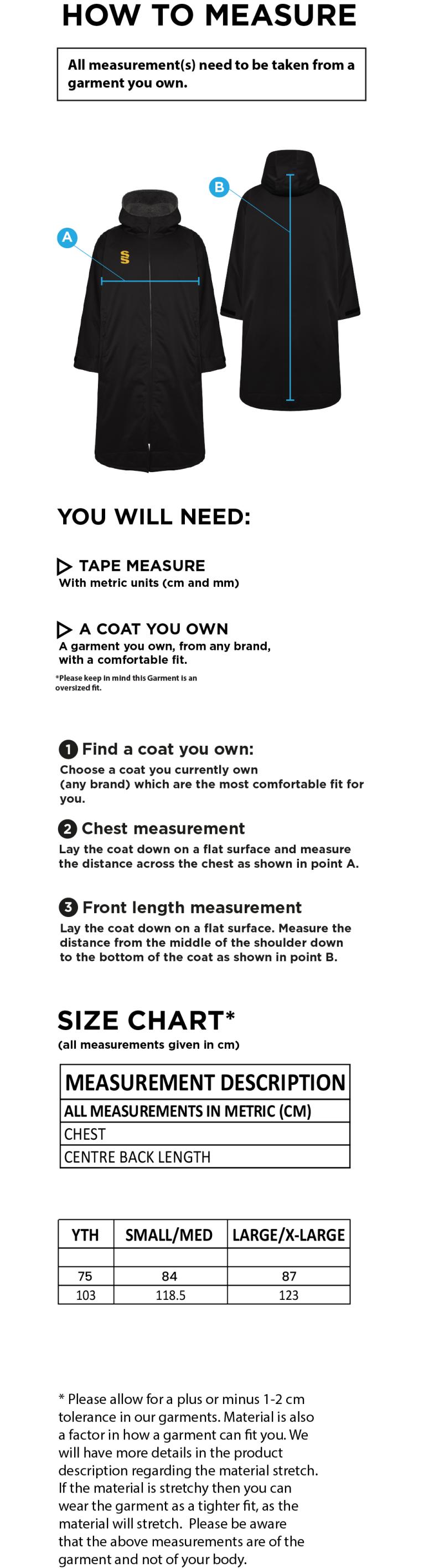 Great Notley FC - Thermal Robe - Size Guide