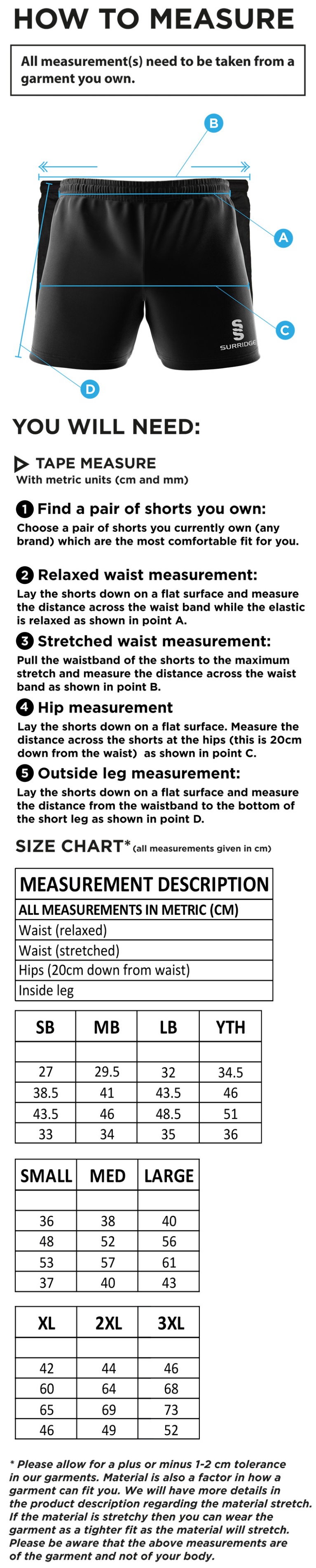 Great Notley FC - Performance Gym Short - Size Guide