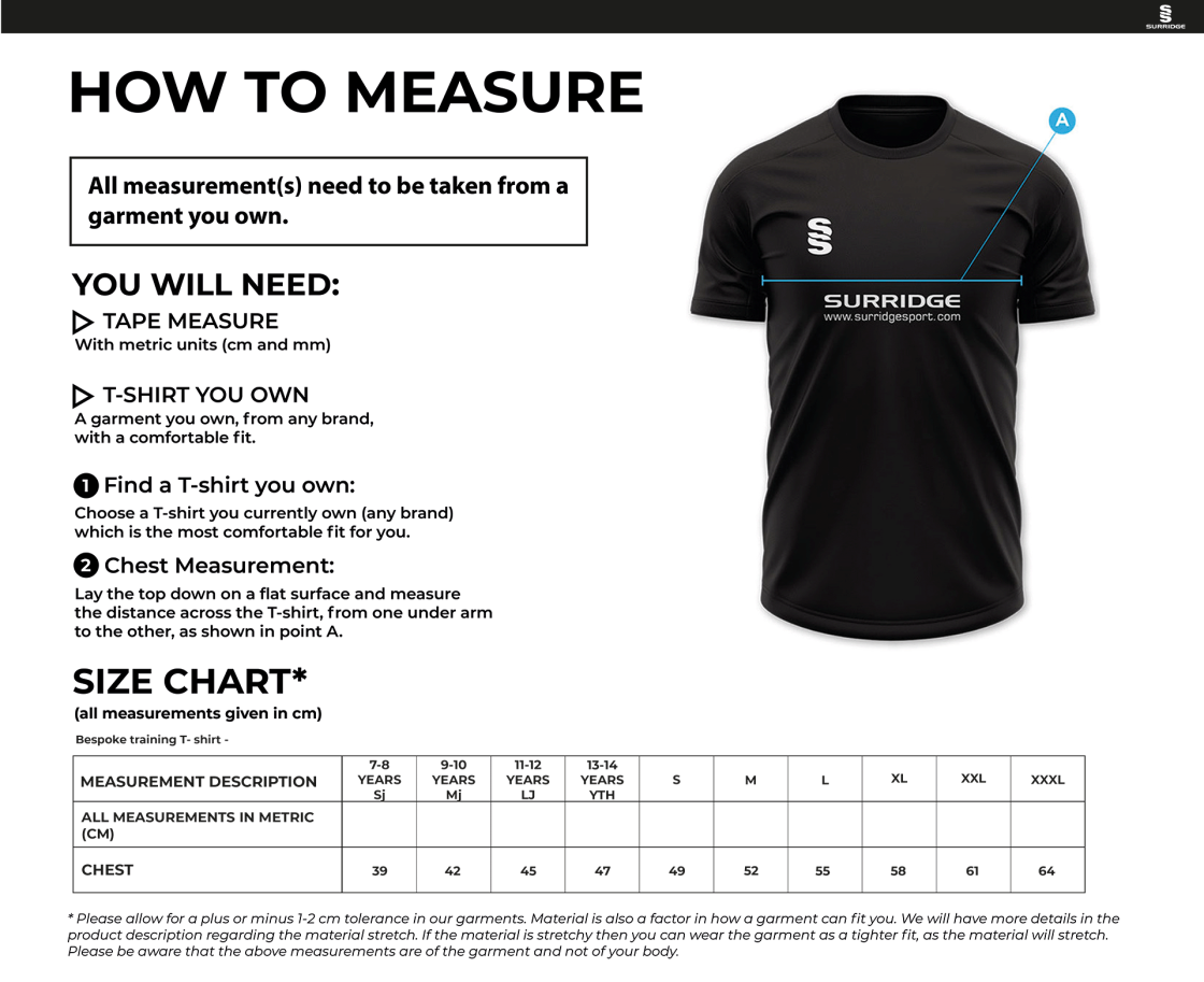 Great Notley FC - Impact T-Shirt (Sponsored) - Size Guide