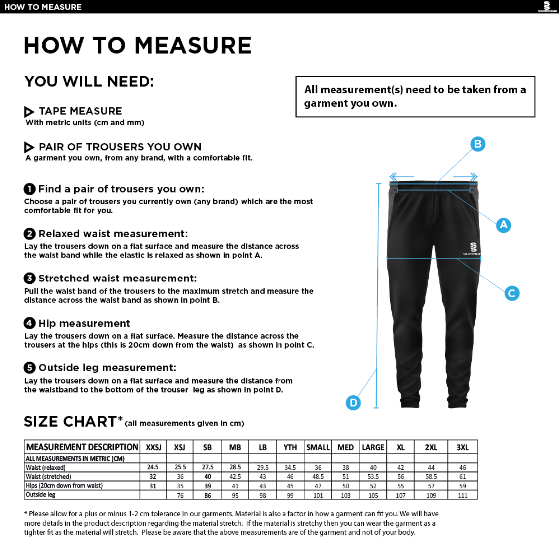 Tek Slim Training Pants : Black Sponsored - Size Guide