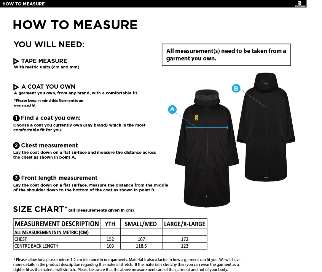 Great Notley FC - Thermal Robe - Size Guide