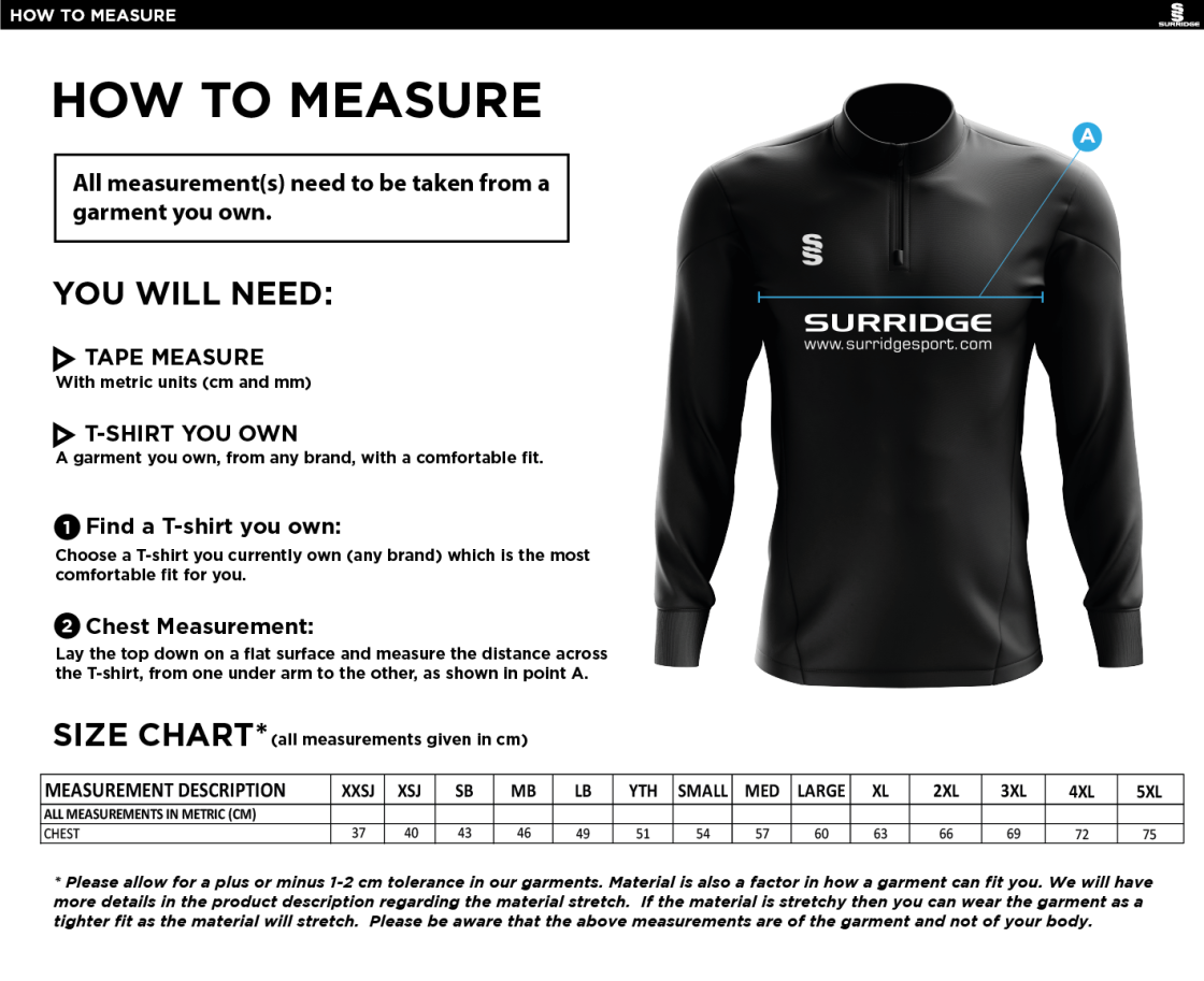 Great Notley FC - Fuse Performance Top - Black / White (Sponsored - Bundle Variant) - Size Guide