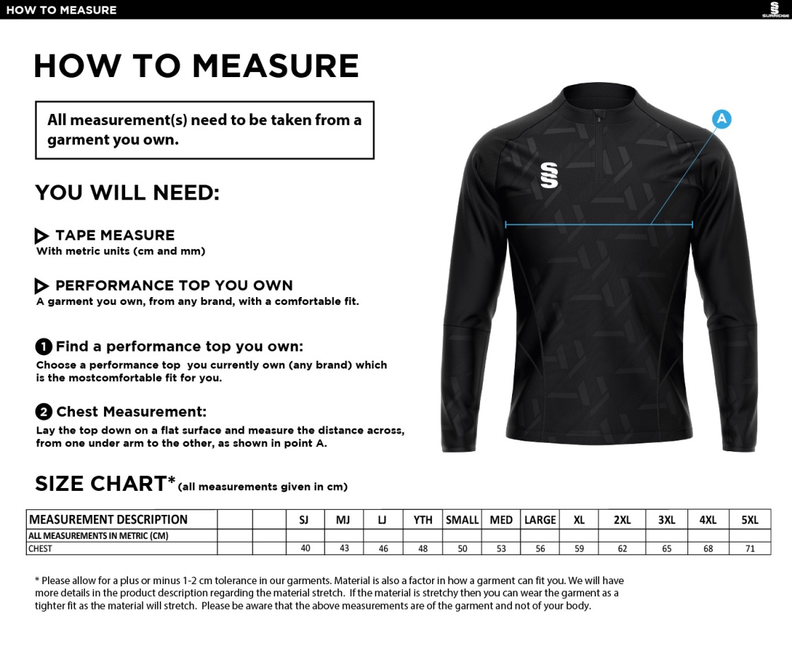 Great Notley FC - Impact 1/4 Zip Performance Top (Sponsored) - Size Guide