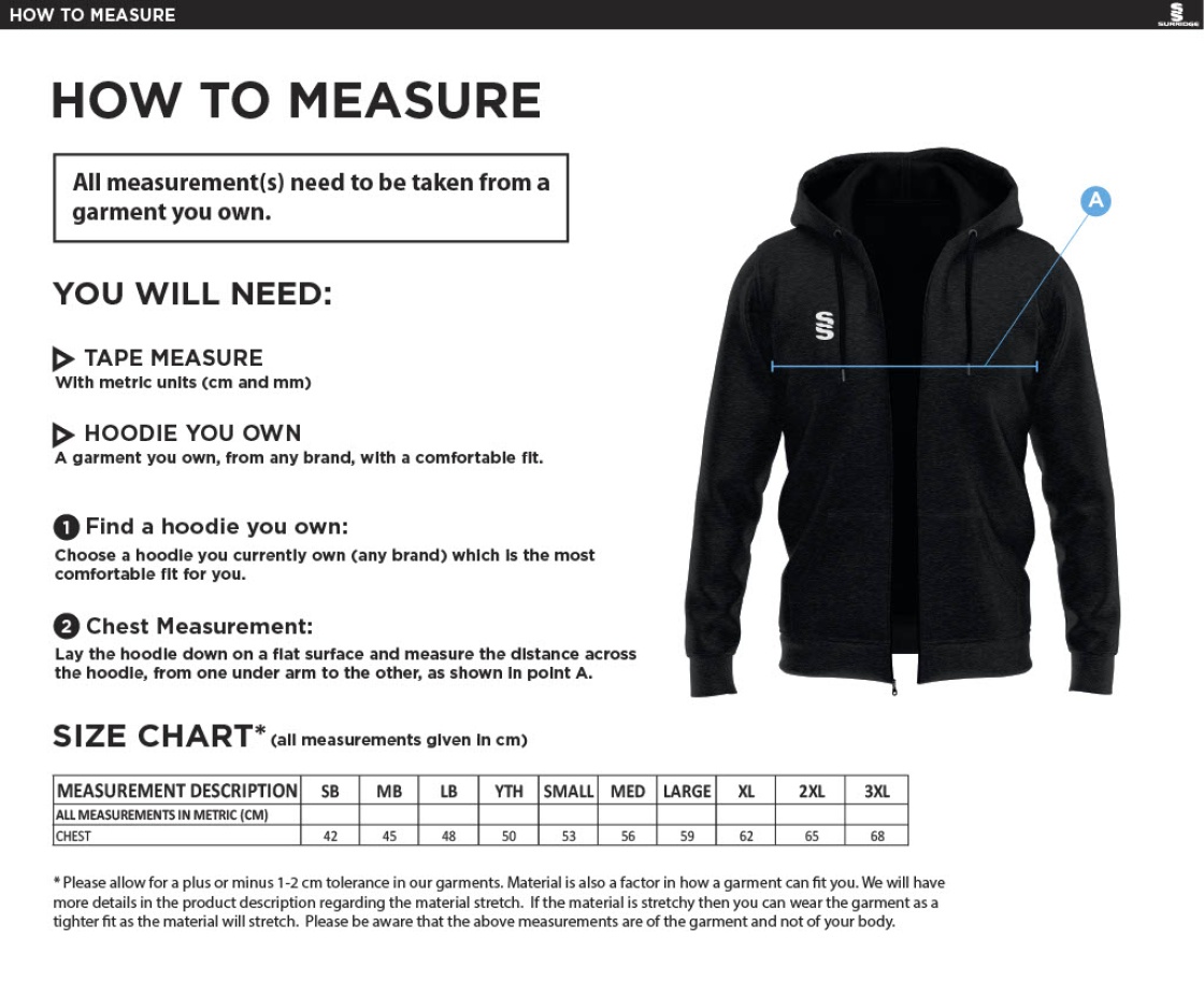 Great Notley FC - Dual Full Zip Hoody (Sponsored) - Size Guide